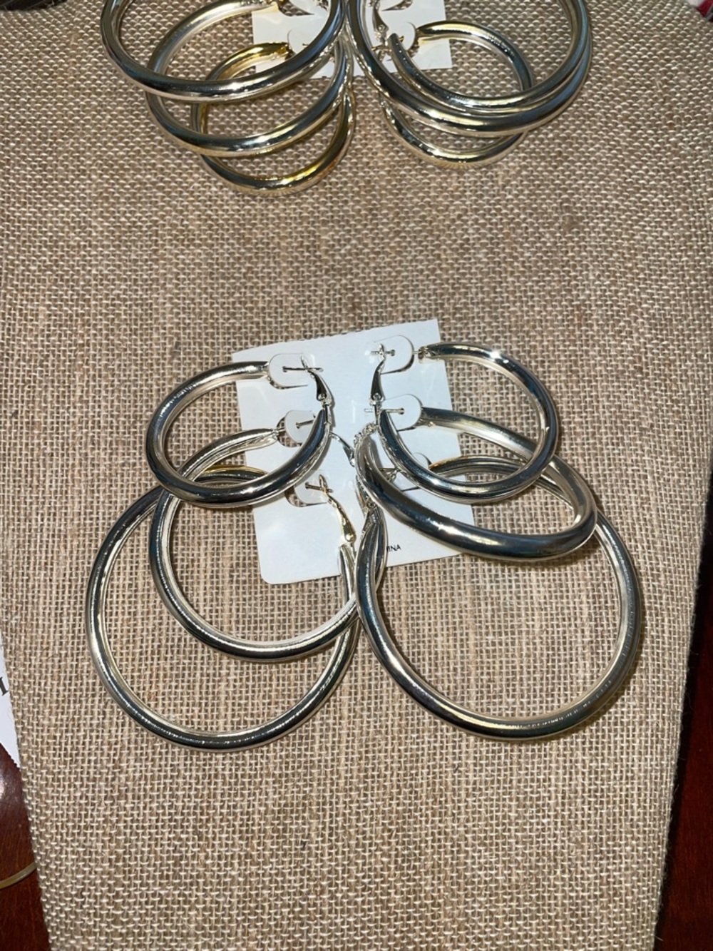 Classic Silver Smooth Hoop Earrings Set - 3 Pairs 1 1/2”, 2”, 2 1/2”